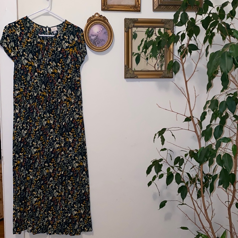 A New Day, green floral midi length with slit, Women’s size large dress.